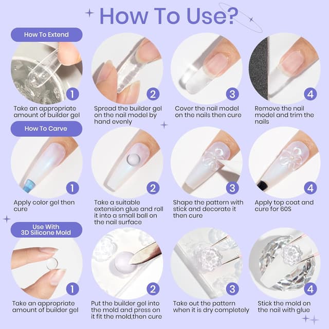 Detalle de SUPWEE Fester Builder Gel für Nagellack (60 g) – klares 3D-Hartgel für Nagelverlängerung, Aufbau & Nail Art