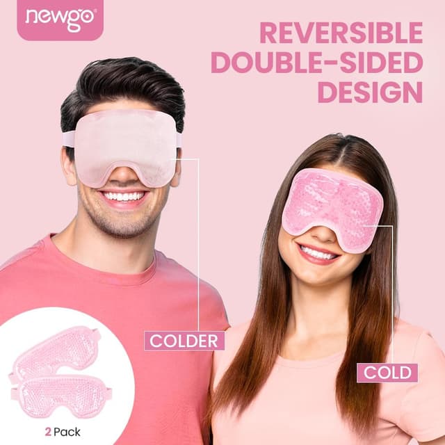 Detalle de NEWGO Reusable Hot Cold Cooling Eye Mask (Pink) – 2-pack for puffy eyes, migraines & headache relief
