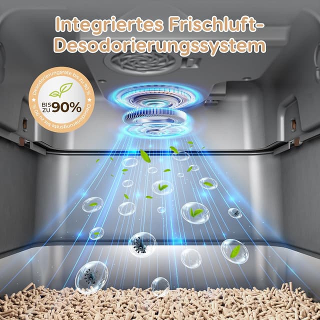 Detalle de PalNests XXL Edelstahl-Katzentoilette mit 105°-Klappdeckel, Deckel- und Spritzschutz sowie Geruchsentfernungssystem