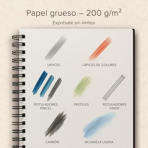 Thumbnail 1 de Cuaderno de Bocetos de Artista A4 - Tapa Dura, Papel muy Grueso de 200 gm2 - Encuadernado en Espiral para Niños, Profesionales, Dibujar y Hacer Bocetos - 21x29 cm, 40 hojas, 80 Páginas