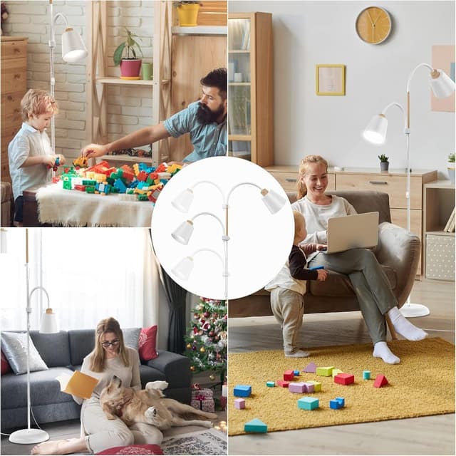 Detalle de ANTENLICHT Lampada da terra bianca con attacco E27, 2 teste ruotabili a 360° e altezza 159 cm