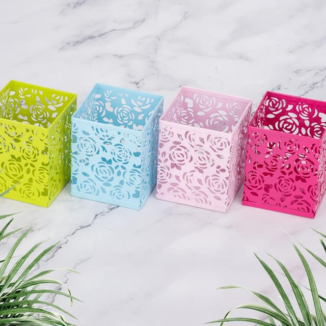 Detalle de RICOO Pot à Crayon B003-HB en fer : organisateur de bureau pour stylos et fournitures (bleu clair)