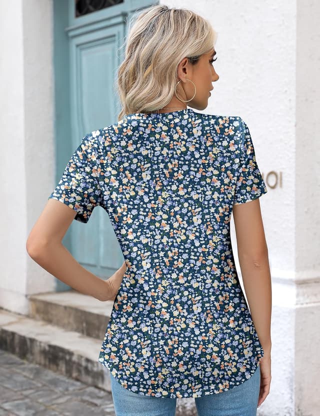 Detalle de Kistore Women’s Casual Crew Neck Short Sleeve Pleated Tops & Blouses