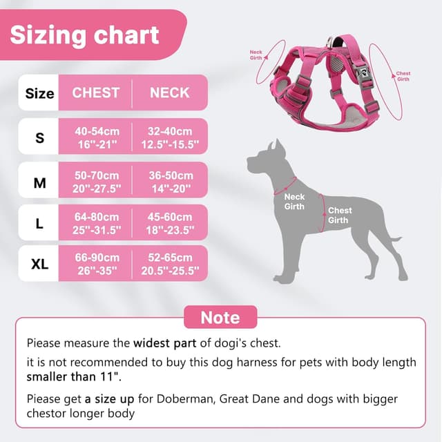 Detalle de Belababy Medium Dog Harness (Anti-Pull) with Soft Padded Handle and Reflective Strips, Rose M
