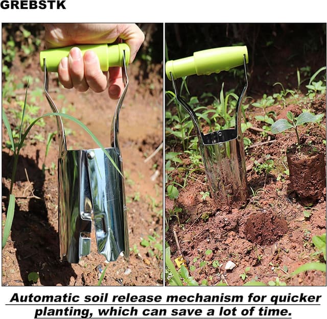 Detalle de GREBSTK Gartenzwiebel-Pflanzwerkzeug aus Edelstahl mit Tiefenmarkierung