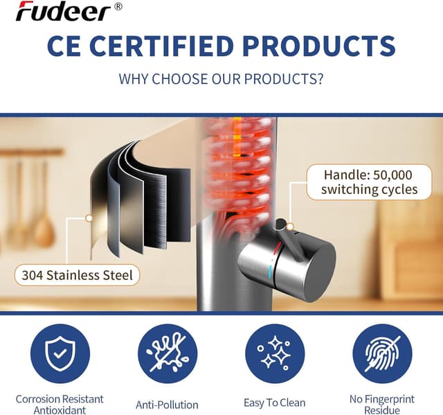 Detalle 2 de Fudeer Instant Hot Water Faucet 220V (3.3KW) — electric bathroom tap with digital display, 30–45℃