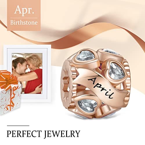 Detalle 2 de NINGAN Charms abalorios de plata de ley 925 con piedra del zodiaco (Abril) y circonita