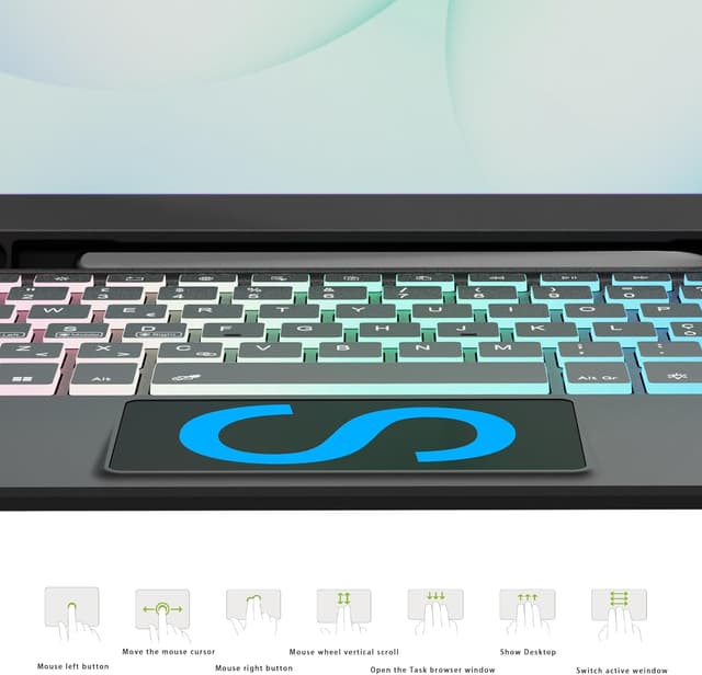 Detalle de VANKEYPAD custodia con tastiera retroilluminata e trackpad per Samsung Galaxy Tab A11+ / A9+ 11” (layout QWERTY italiano)