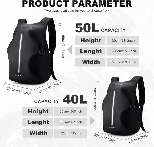 Detalle de HYC00 Motorcycle Backpack for Men & Women – Waterproof Helmet Bag with Reflective Strips