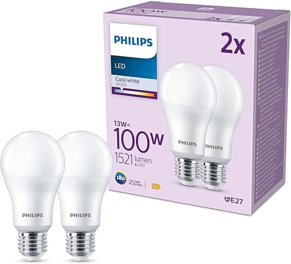 Imagen de Philips Bombilla LED A60 13W E27 Luz Blanca Fría – Pack 2 💡 en OfertitasTOP