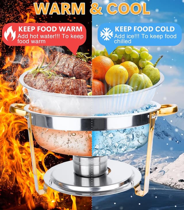 Detalle de Chafing Dishes for Buffet (4 Pack) 6QT Round Stainless Steel Buffet Food Warmers Set