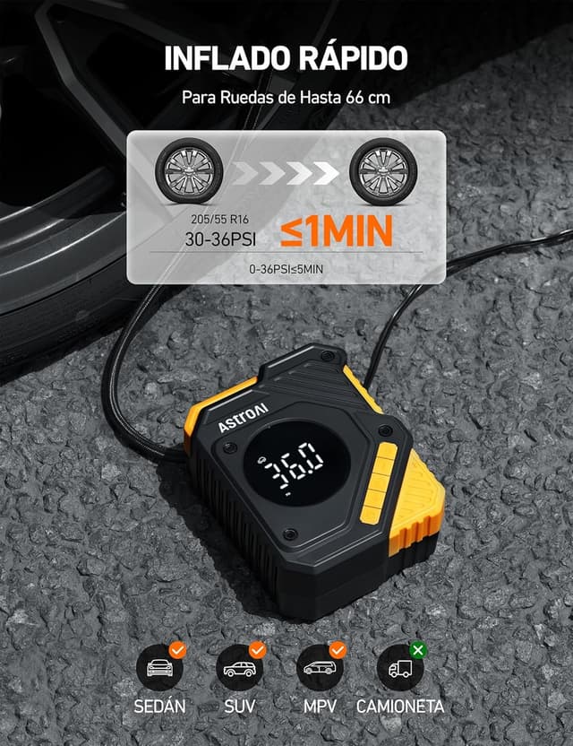 Detalle 2 de AstroAI Inflador Ruedas Coche Digital 150 PSI