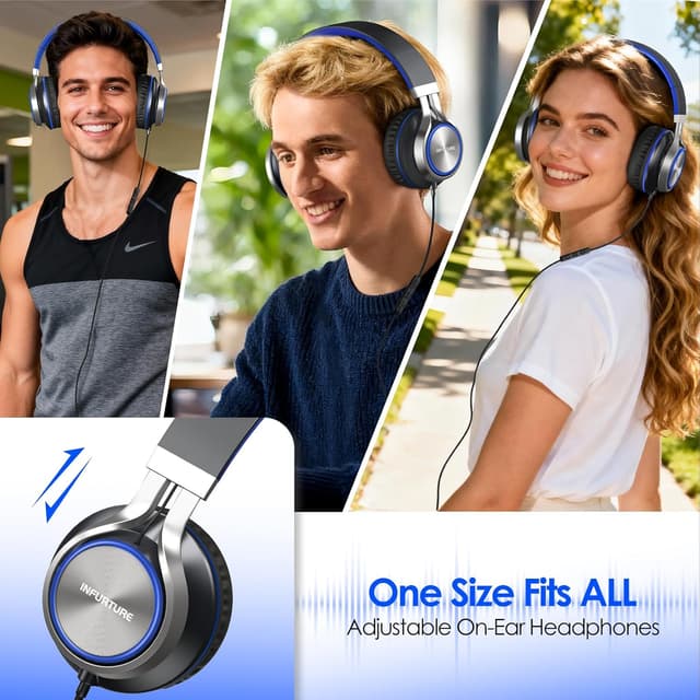 Thumbnail 6 de INFURTURE USB-C wired headphones with microphone, volume control and foldable design (Blue-Black)
