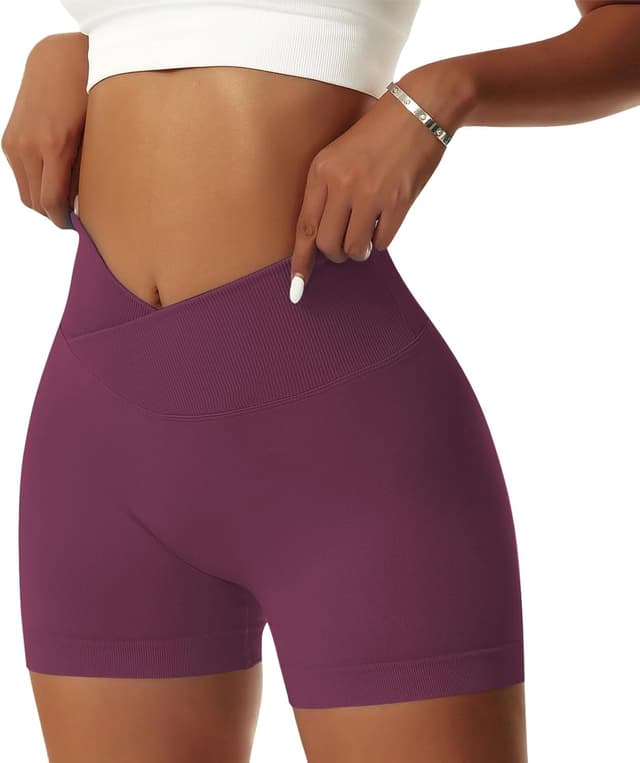Detalle de Vertvie Damen Gym Shorts V-Cross Stretch mit Push-Up & High Waist – nahtloser Workout-Style