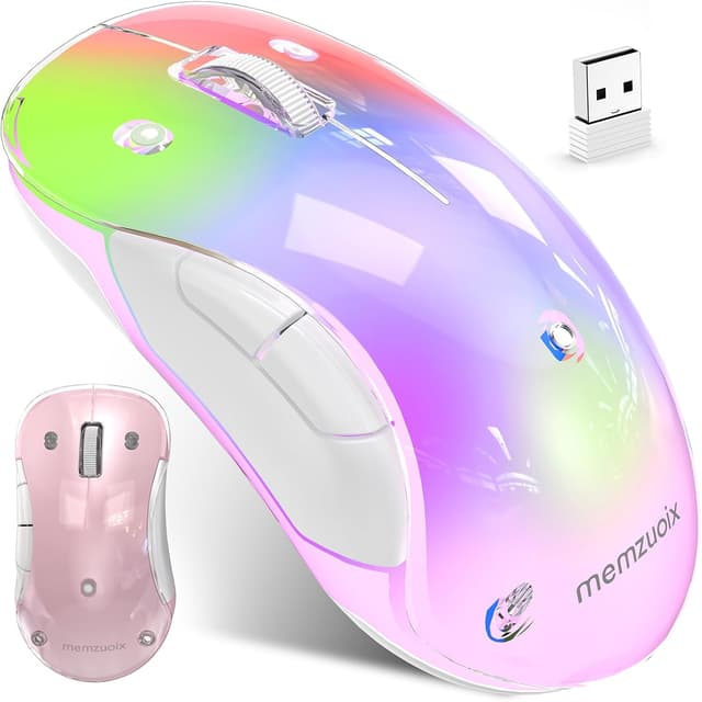 Detalle de memzuoix LED Wireless Mouse (Rechargeable 2.4G, 1400 DPI) – Pink