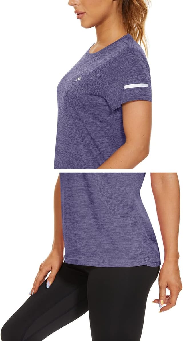 Detalle 2 de KEFITEVD ladies short sleeve sport top with quick-dry polyester and reflective trims