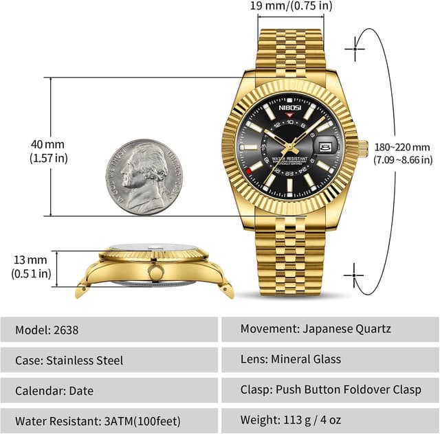 Detalle de NIBOSI Orologio da polso uomo stile business dress analogico al quarzo, impermeabile 3 ATM con datario e cinturino in acciaio inox