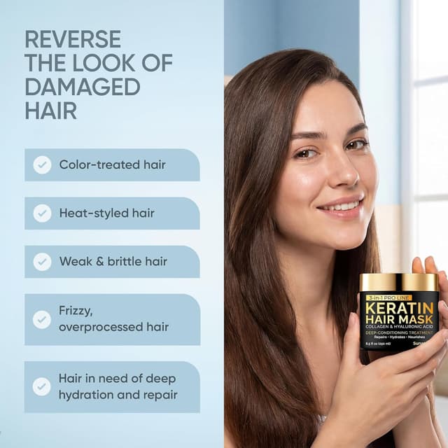 Thumbnail 6 de SUNATORIA Keratin Hair Mask (Deep Repair) with Hydrolyzed Keratin & Hyaluronic Acid, Sulfate-Free, Paraben-Free — 8.5 fl oz