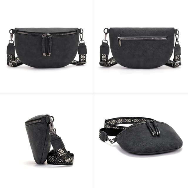 Detalle 2 de YISUOHOOM Damen Bauchtasche, kleine Crossbody-Bag aus veganes PU-Leder – grau