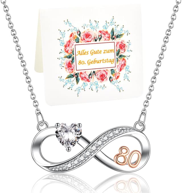 Detalle de USEEDOVIA Infinity-Halskette zum 50. Geburtstag für Frauen mit Herz-Zirkonia, roségoldfarben vergoldet