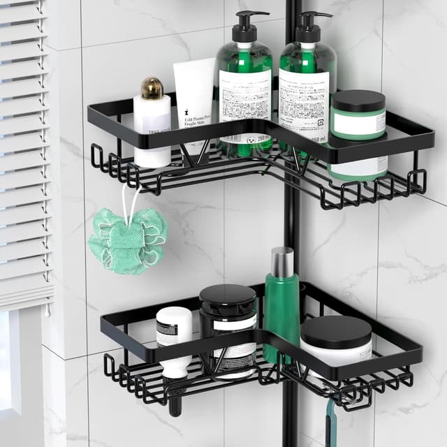 Detalle 1 de DAOYA Corner Shower Caddy 4-Tier Tension Pole