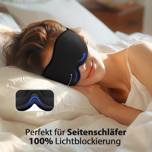 Detalle de INNELO 3D Schlafmaske für Seitenschläfer – 100 % lichtdicht, 3D-Augenbereich & weicher Schaum, inkl. Tasche (Schwarz)