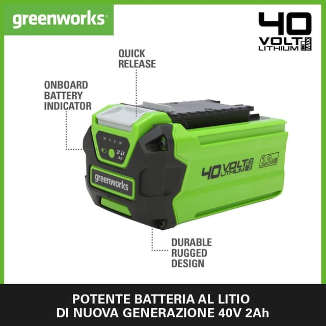 Detalle 2 de Greenworks G40B2 40V 2Ah lithium-ion battery with 2-year warranty