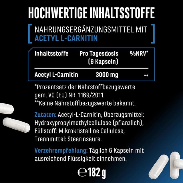 Thumbnail 5 de Acetyl-L-Carnitin 3000 mg, 250 vegane Kapseln 💊