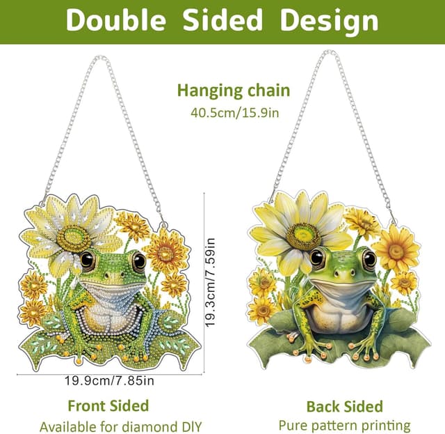 Detalle de GHHKUD Frogs Flowers hanging diamond art kits for adults (special-shaped 5D) – DIY wall pendant craft kit