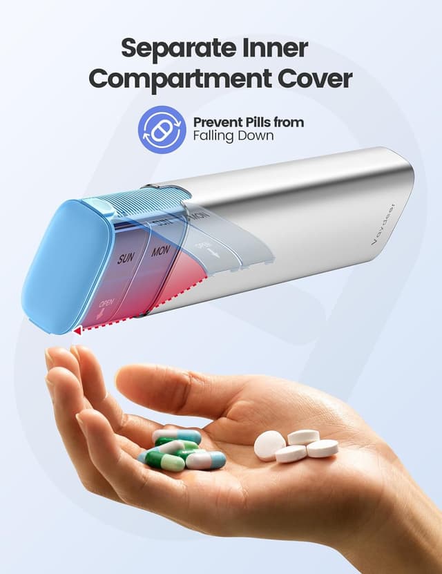 Detalle de Vaydeer Pilulier hebdomadaire 7 jours en métal, prise 2 fois par jour