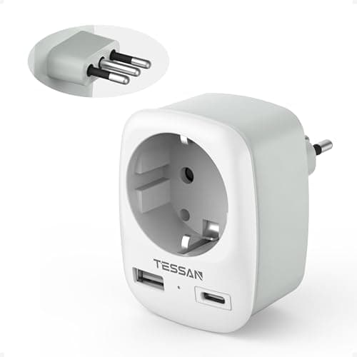 Detalle de TESSAN Adaptador Enchufe Italiano con 1 USB C y 1 USB A (Tipo L)