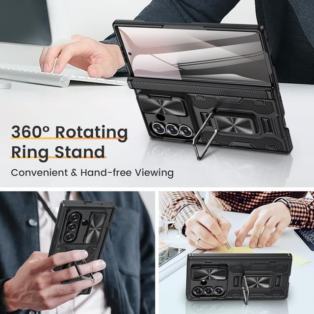 Detalle de VEGO for Galaxy Z Fold 7 Case (Slide Camera Cover + Built-In Screen Protector, 360° Kickstand) - Black