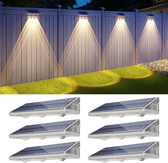 Detalle de YiLaie Solar Fence Lights Outdoor (IP67) with 3 Colour Modes – 6 Pack, solar-powered LED for garden fencing & steps