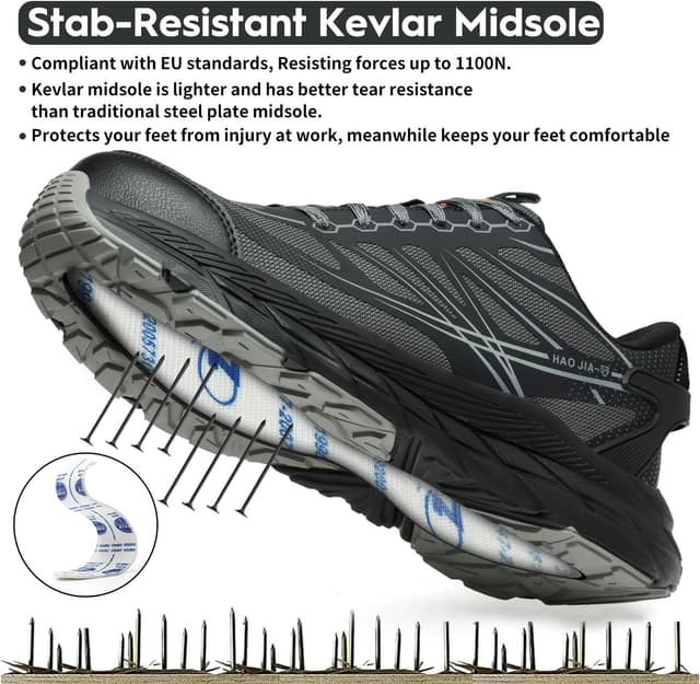 Detalle 2 de RUGNOR Safety Trainers Steel Toe Cap Trainers for Men & Women – lightweight, breathable, non-slip work shoes