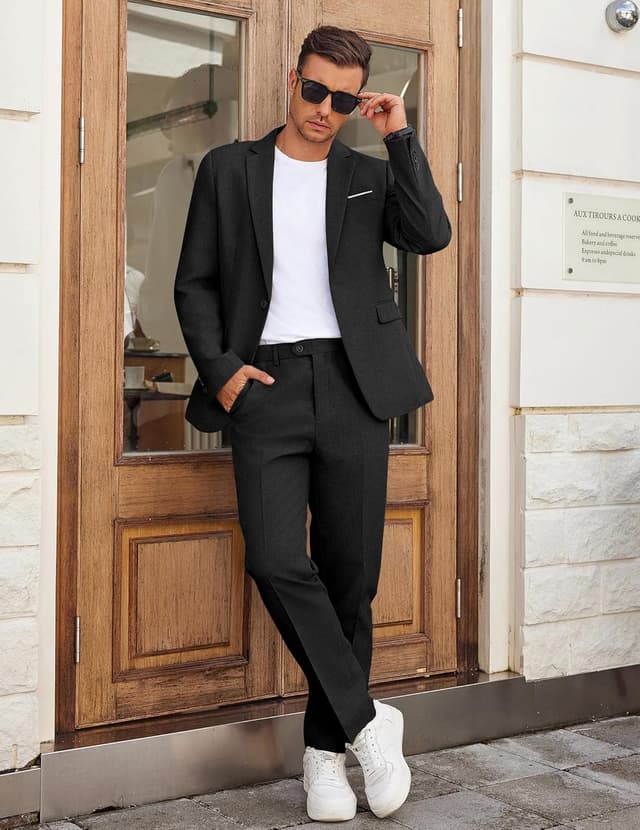 Detalle de COOFANDY Men’s Classic Fit 2-Piece Suit Set (One-Button Blazer & Separate Trousers)