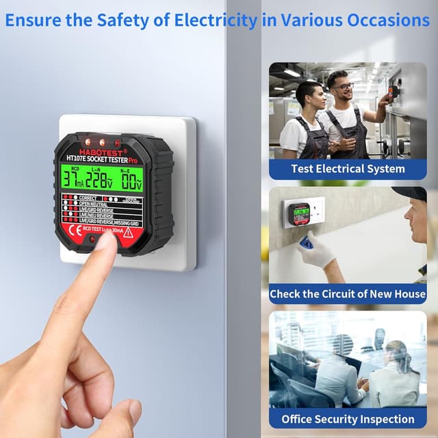 Detalle de HT107E Socket Tester RCD Plug Outlet Tester UK with LCD display