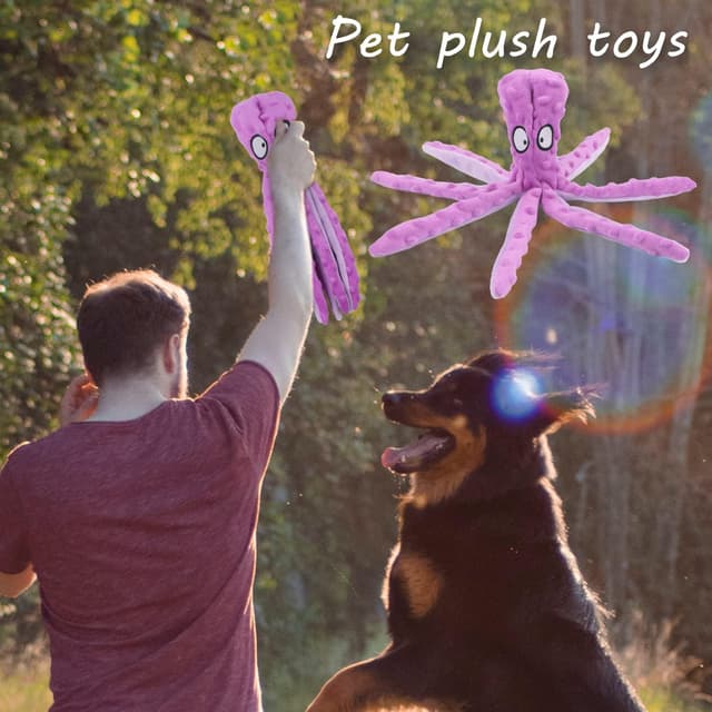 Detalle de RAYITO Octopus Dog Toys no-stuffing squeaky plush with crinkle paper (Purple)