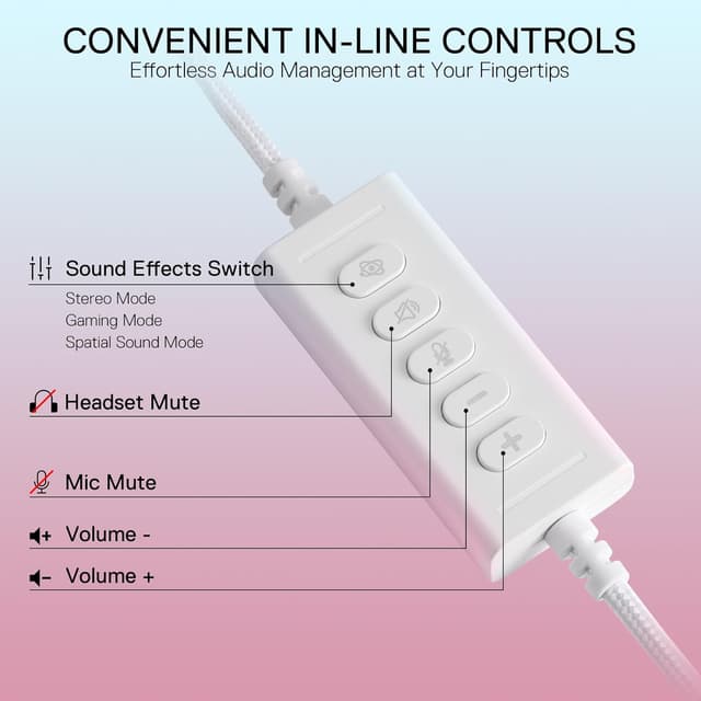 Detalle de Redragon H730 USB Wired Gaming Headset (53mm drivers) with 360° Spatial Sound and detachable mic – White