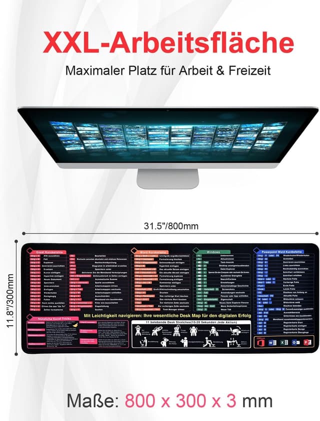 Detalle 2 de Schreibtischunterlage mit Excel-Shortcuts 800×300 mm