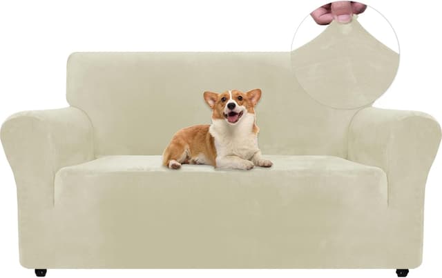 Detalle de Ystyle Copridivano in velluto per divano 2 posti con braccioli, beige (copridivano universale elasticizzato antigraffio)