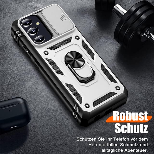 Detalle de Giyer Panzerhülle für Samsung Galaxy S24 FE (5G) mit Kameraschutz, 360° Metallring-Ständer und Schutzfolie