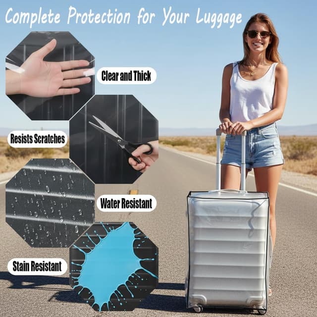 Detalle de GigabitBest TSA-Approved Clear PVC Suitcase Cover for 24" Wheeled Luggage