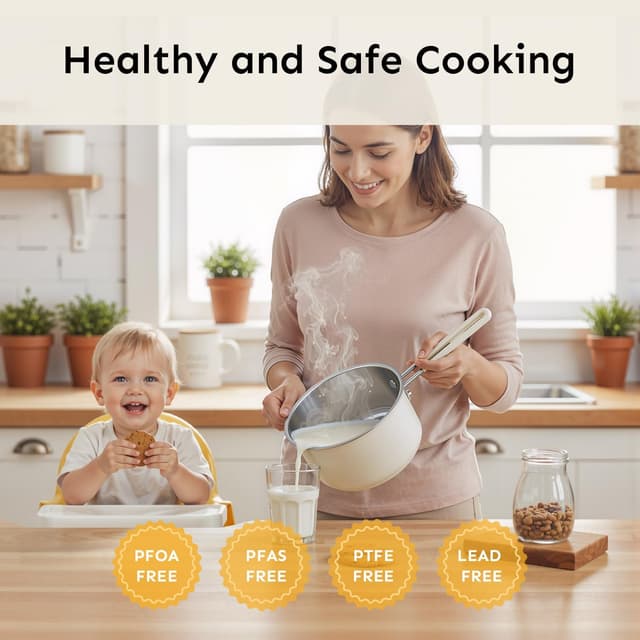 Detalle de COOKNAO 18cm saucepan with lid (2L) – stainless steel inner pot, cool-touch handles, PFOA-free