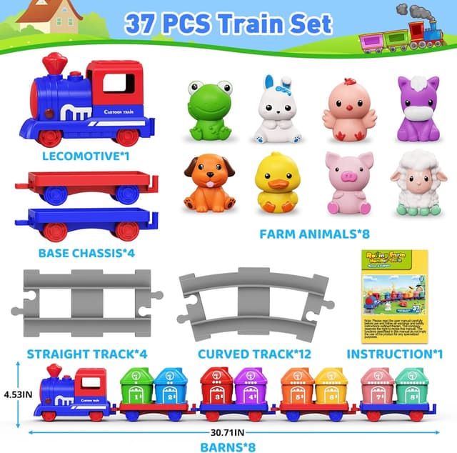 Detalle 2 de Cmiolacuna Train Set for Toddlers (Ages 2-4) with Farm Animals, Music & Lights