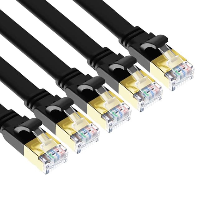 Detalle de Yauhody CAT 8 Ethernet Cable 1m (5 Pack) Flat S/FTP with Gold-Plated RJ45 Connectors