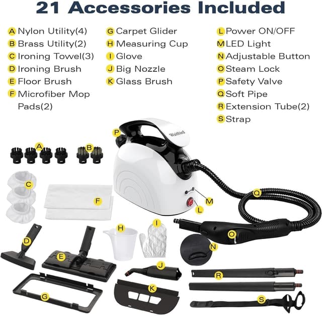 Detalle de Waitbird Steam Cleaner (Handheld Steamer) with 21 Accessories, 248°F