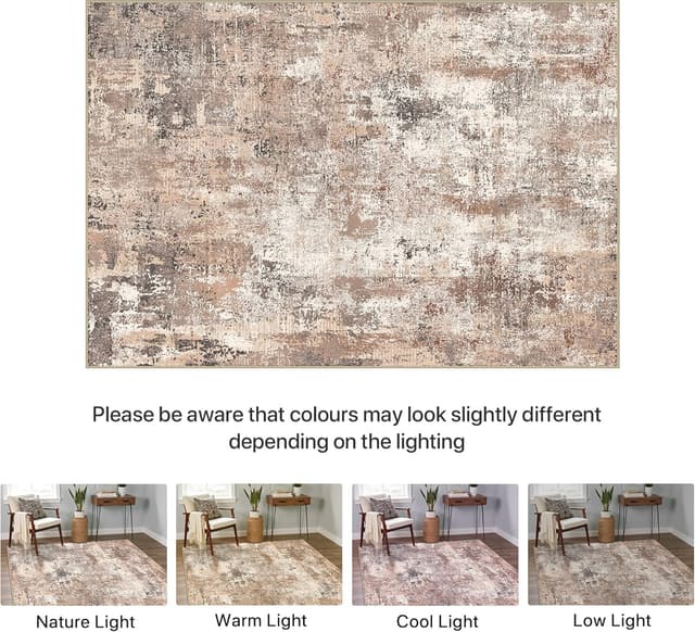 Detalle de BEIMO waschbarer Teppich für Wohnzimmer & Schlafzimmer (160 x 230 cm), abstraktes Kurzflor-Design in Taupe