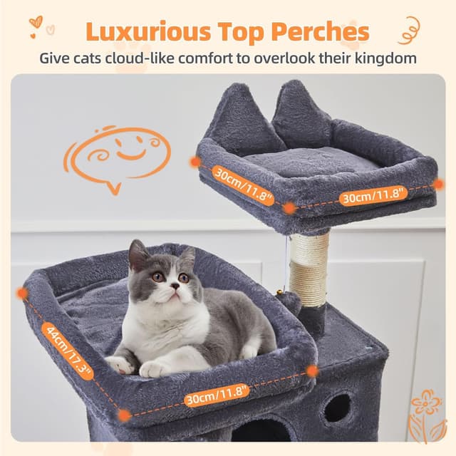 Detalle de Taoqimiao 180cm Cat Tree (MS026LG) with 8 Sisal Scratching Posts, Hammock & 2 Top Perches