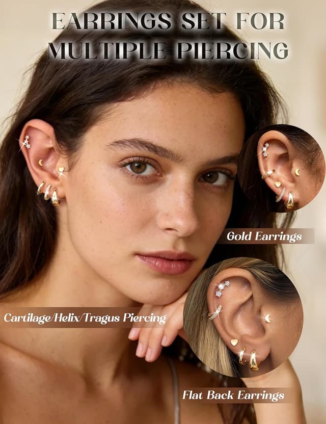 Detalle 2 de Diamday 6 Paar Ohrringe Set (Gold/Silber) aus Chirurgenstahl – hypoallergen für Ohrstecker & Creolen