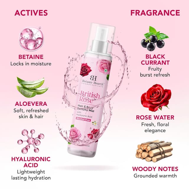 Detalle de Botanic Hearth British Rose Hair Perfume & Body Mist (Alcohol-Free) — long-lasting rose scent for hair and skin, 3.4 fl oz